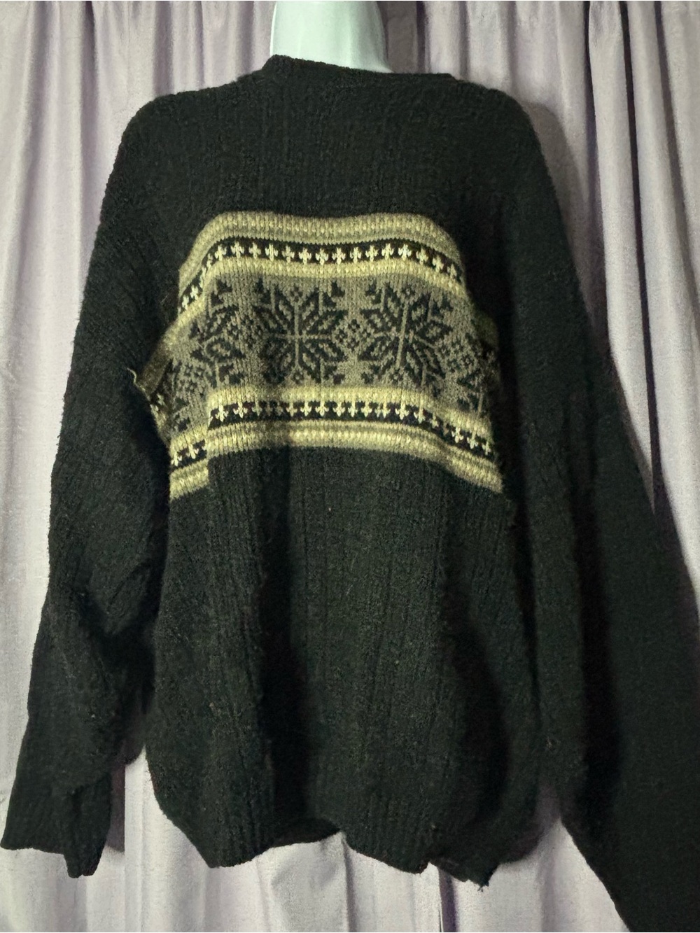 David Taylor Black Crewneck Sweater with Cream Nordic Band